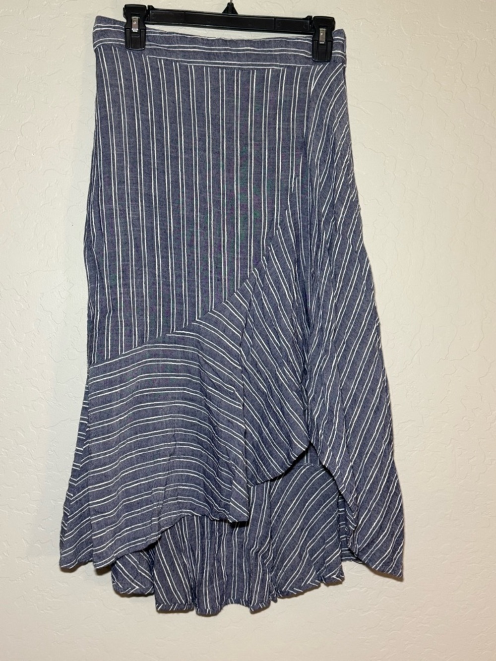 Lulus Navy White Striped Asymmetric Ruffle Midi Skirt Size Small